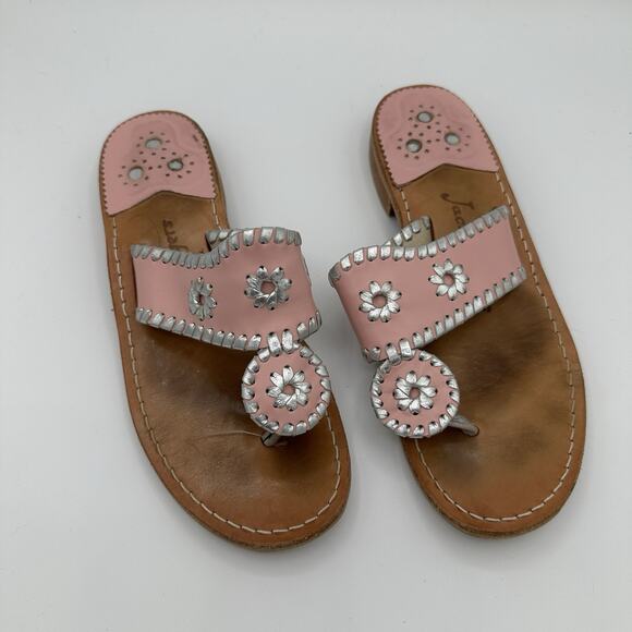 Jack Rogers Pink And Silver Leather Sandals Sz 7M USA HandMade - Picture 1 of 14